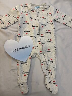 Mobi Minors - Grey footed Baby Onesie/sleeper/romper with Heart Print